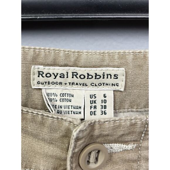 Royal Robbins Cargo Pants Womens 6 Beige Green Roll Tab Hem Pockets Canvas Hike - Picture 4 of 8